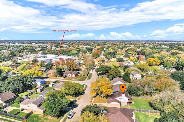 birds eye view of property with a residential view