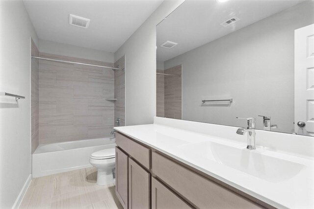 357 Spruce Oak Ln, Waller, TX 77484 - bathroom featuring toilet, vanity, bathtub / shower combination, and baseboards