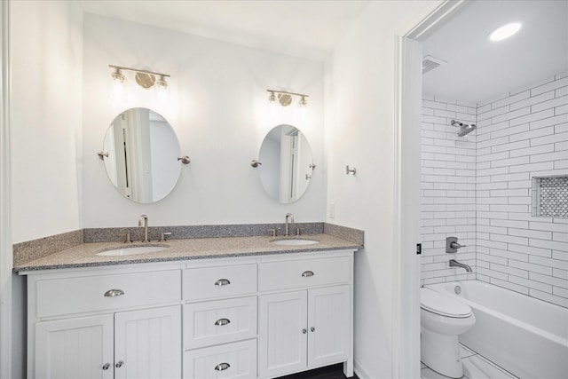 2003 Long Barrel Ln, Missouri City, TX 77489 - bathroom featuring a sink, toilet, bathtub / shower combination, and double vanity