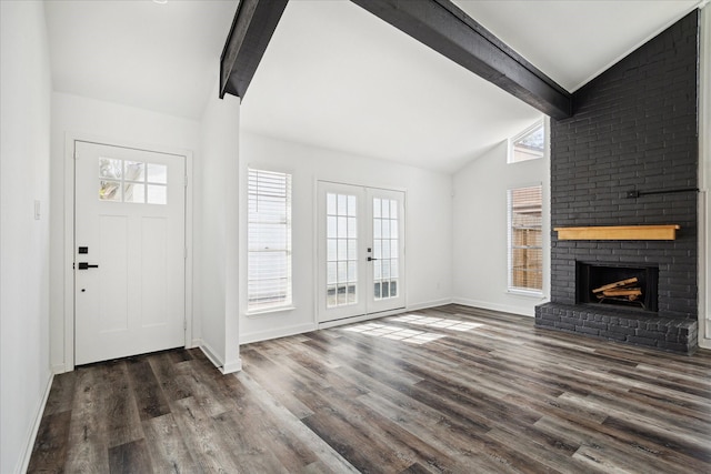 2003 Long Barrel Ln, Missouri City, TX 77489 - foyer with a wealth of natural light, dark wood-type flooring, and vaulted ceiling with beams