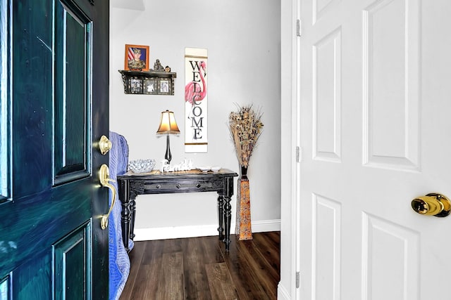 foyer entrance featuring baseboards and wood finished floors