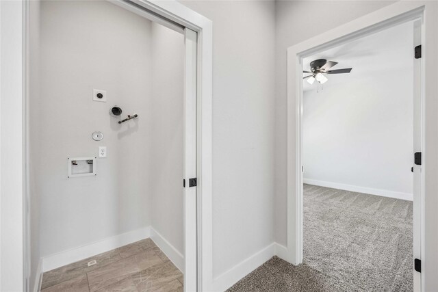 4715 Ward St, Houston, TX 77021 - washroom with hookup for an electric dryer, a ceiling fan, hookup for a gas dryer, baseboards, and hookup for a washing machine