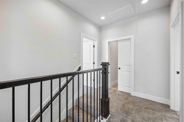 4715 Ward St, Houston, TX 77021 - corridor featuring an upstairs landing, attic access, carpet, recessed lighting, and baseboards