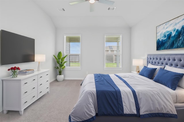 352 Spruce Oak Ln, Waller, TX 77484 - bedroom featuring lofted ceiling, light colored carpet, baseboards, and ceiling fan