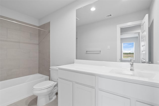 352 Spruce Oak Ln, Waller, TX 77484 - full bathroom featuring vanity, toilet,  shower combination, and recessed lighting