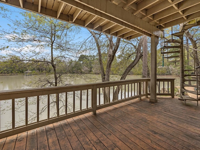 12658 Briar Patch Rd, Houston, TX 77077 - wooden terrace featuring a water view and stairs