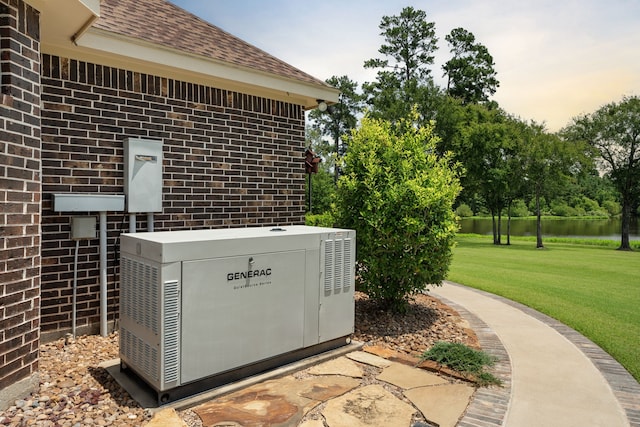 exterior details featuring a power unit and brick siding