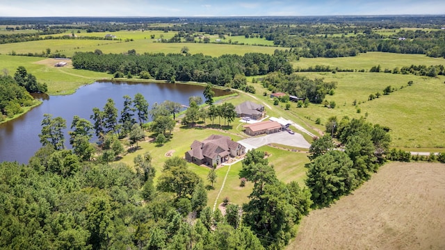 bird's eye view with a water view and a rural view