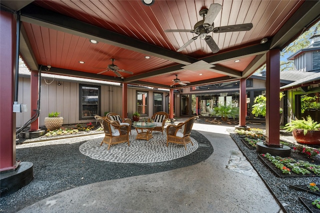 view of patio / terrace featuring a ceiling fan