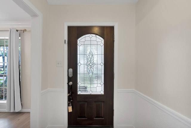 foyer featuring a healthy amount of sunlight and wood finished floors