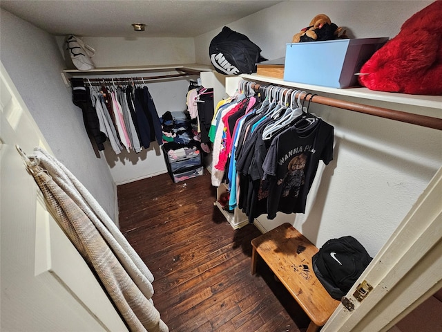 walk in closet featuring wood finished floors