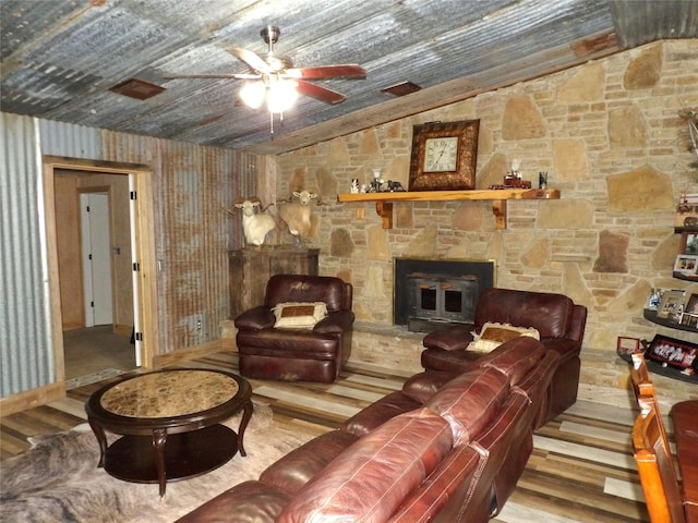 12830 Fm 1280, Lovelady, TX 75851 - living area with visible vents, a ceiling fan, and vaulted ceiling