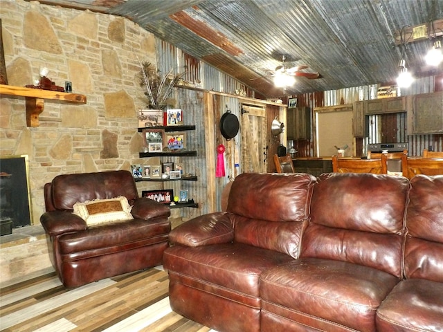 12830 Fm 1280, Lovelady, TX 75851 - living area with vaulted ceiling, ceiling fan, and wood finished floors