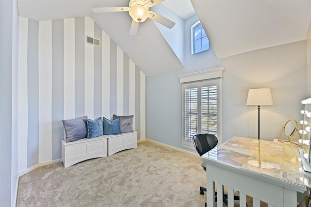 carpeted office space with visible vents, plenty of natural light, and baseboards