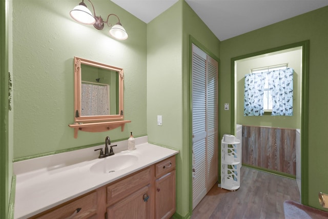 full bath featuring wood finished floors and vanity