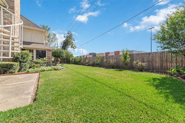 view of yard with a fenced backyard