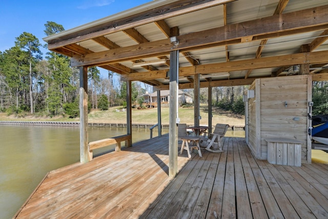 view of dock with a water view