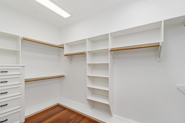 walk in closet with dark wood-type flooring