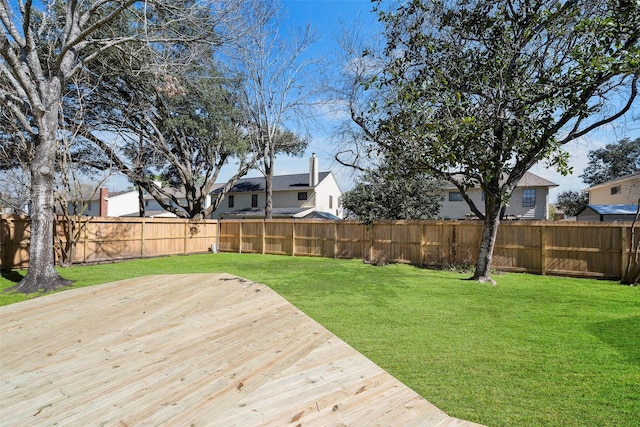 view of yard featuring a wooden deck and a fenced backyard