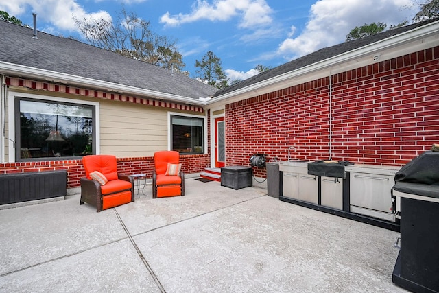 view of patio with radiator heating unit