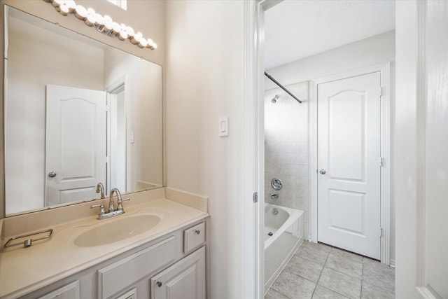 full bathroom with vanity, tile patterned floors, and washtub / shower combination