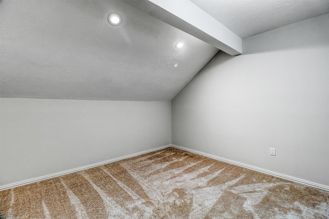 bonus room featuring recessed lighting, baseboards, carpet flooring, and vaulted ceiling