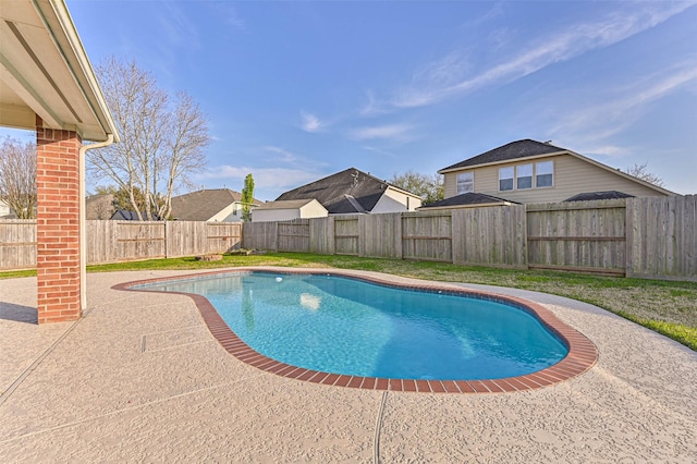 view of swimming pool featuring a patio area, a fenced in pool, and a fenced backyard