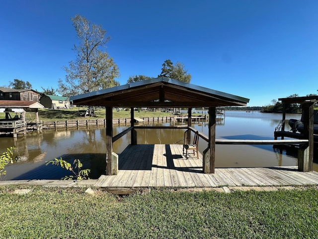 view of dock with a water view