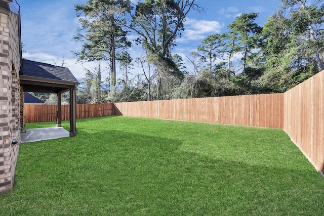 view of yard featuring a patio and a fenced backyard