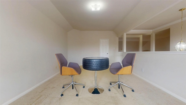 carpeted home office featuring baseboards