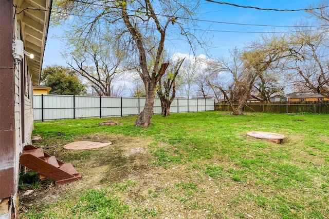 view of yard with a fenced backyard