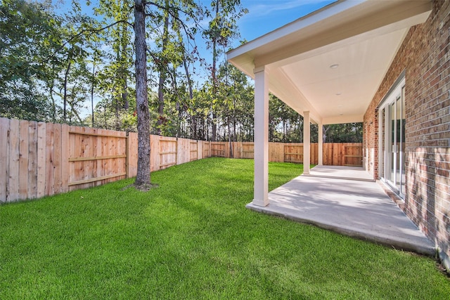 view of yard with a patio area and a fenced backyard