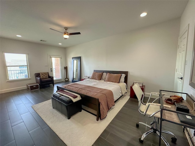 bedroom featuring recessed lighting, visible vents, and dark wood-style floors