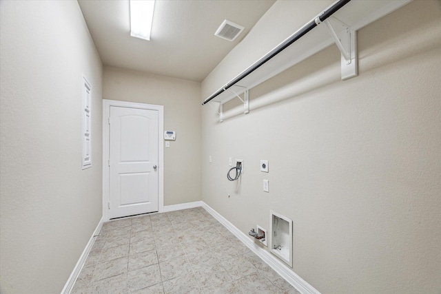 laundry room featuring visible vents, gas dryer hookup, laundry area, hookup for a washing machine, and electric dryer hookup