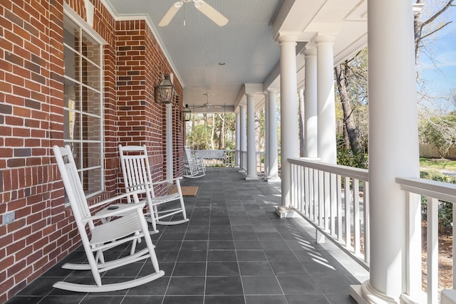 view of patio with covered porch and a ceiling fan