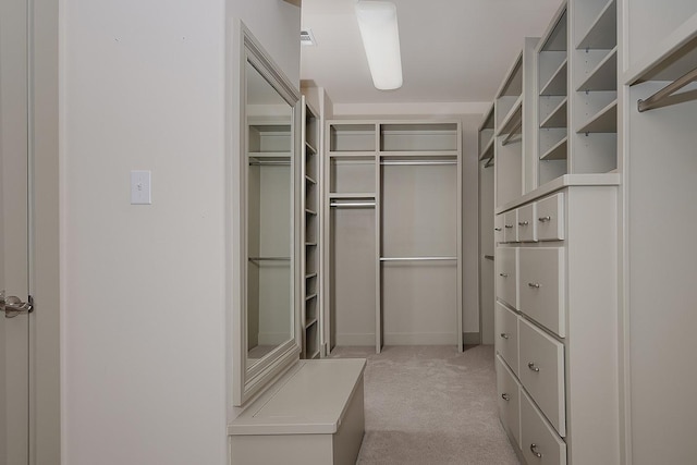 spacious closet with light colored carpet