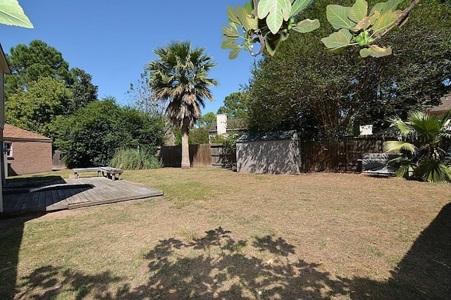 view of yard featuring a deck and a fenced backyard