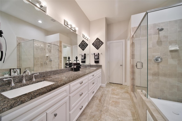 8705 Bryam St Unit 1605, Houston, TX 77061 - bathroom with a shower stall and double vanity