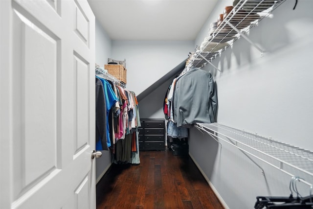 walk in closet with wood finished floors