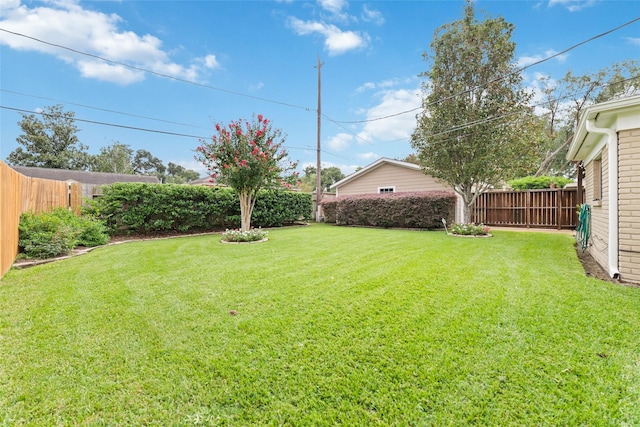 view of yard with a fenced backyard