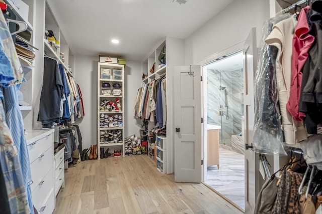 spacious closet with light wood-style floors