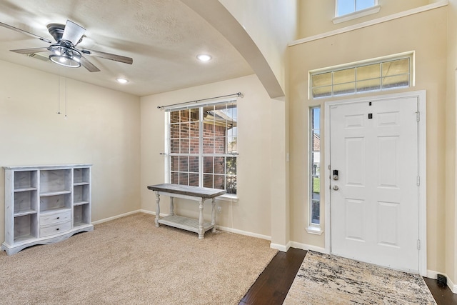 entrance foyer featuring a healthy amount of sunlight, arched walkways, and baseboards