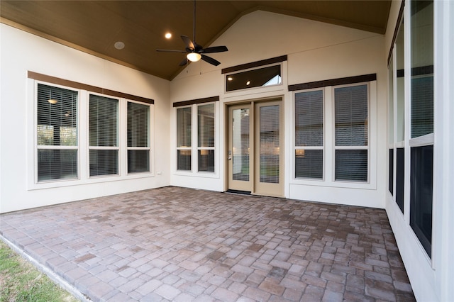 view of patio featuring ceiling fan