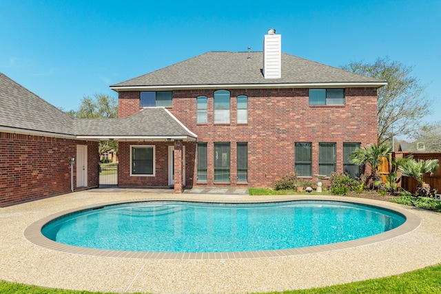 view of pool featuring a fenced in pool, a patio area, and fence