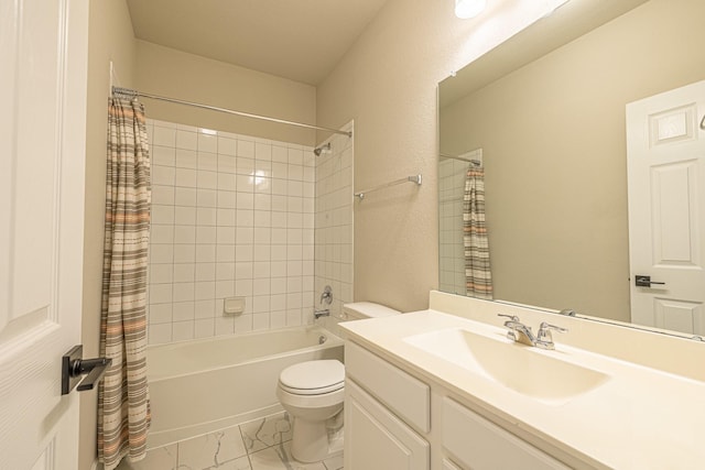 bathroom with vanity, toilet, and shower / tub combo