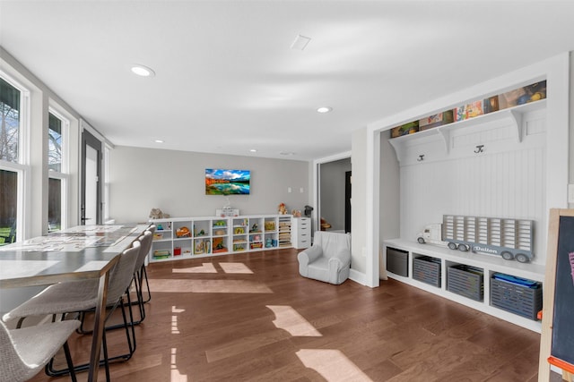 playroom with recessed lighting and wood finished floors