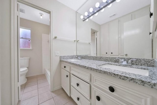 bathroom with a sink, visible vents, toilet, and tile patterned flooring