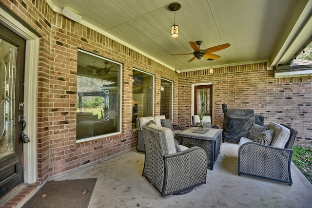 view of patio with an outdoor hangout area and ceiling fan