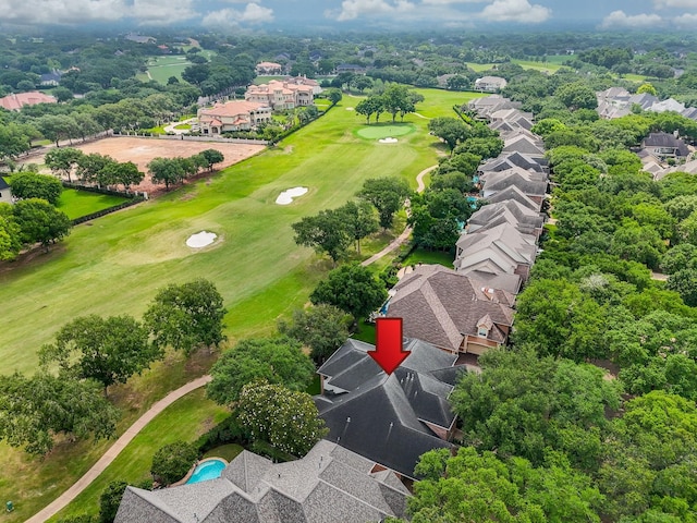 drone / aerial view featuring view of golf course