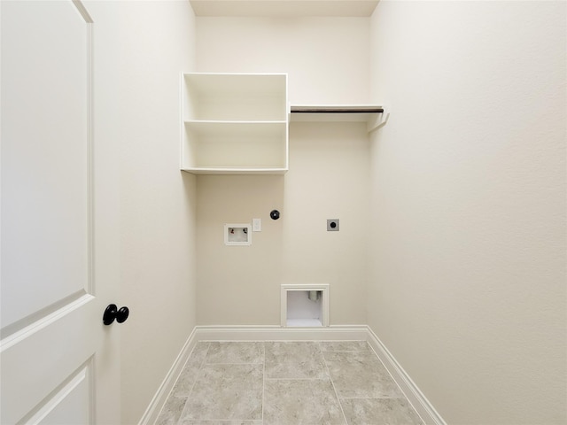 laundry room with hookup for a washing machine, baseboards, gas dryer hookup, laundry area, and electric dryer hookup